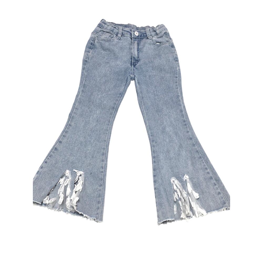 White tulle Flower Girl's boutique flare jeans kids size 7/8